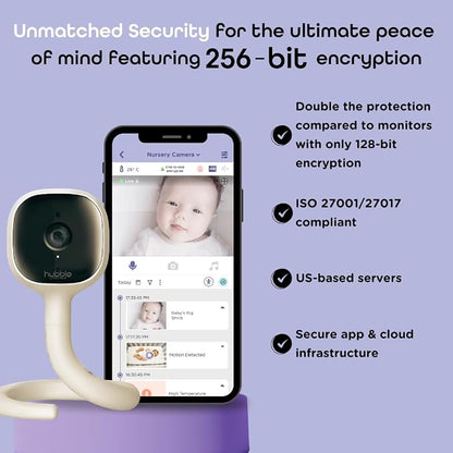 Hubble Connected AI Vision 5-in-1 2K UHD Baby Monitor with AI Alerts, True Cry Detection, Sleep Insights, Nightlight & Smart Soother, Flexible Mount, Dual-Band Wi-Fi (5 & 2.4 GHz)