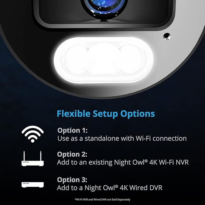 Night Owl Wi-Fi IP 4K HD Indoor/Outdoor Dual Spotlight Cameras with 2-Way Audio, Preset Voice Alerts and Built-in Camera Siren