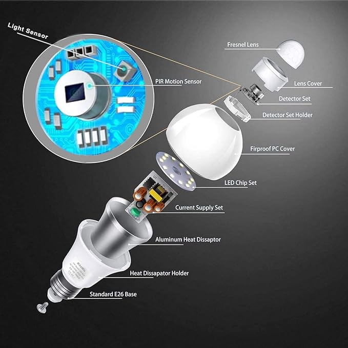 MikeWin Motion Sensor Light Bulbs Outdoor 4 Packs 13W(100W Equivalent) Security LED Bulb, Indoor E26, A19, 5000K Daylight Dusk to Dawn Bulb for Garage Front Door Porch Stairs Hallway