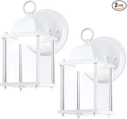 LIT-PaTH Outdoor LED Wall Lantern, Wall Sconce as Porch Light, 9.5W 800 Lumen, Aluminum Housing Plus Glass, 5000k-Matte White Finish, 2-Pack