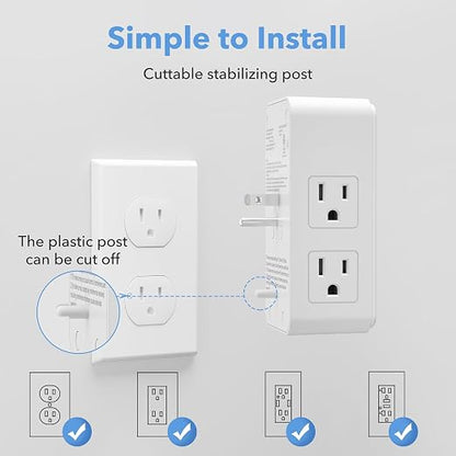 BN-LINK Multi Plug Outlet 2 Pack, 6 Wall Outlet Extender with 3 USB Charging Ports (1 USB C) Total 3.4A, 3-Sided Outlets Splitter Multiple Outlet Wall Plug for Home Office Dorm Room