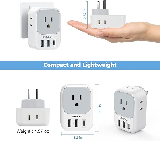 TESSAN Australia Plug Adapter, New Zealand Power Adaptor, 2 Pack
