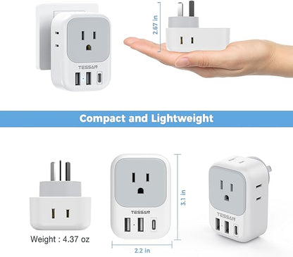 TESSAN Australia Plug Adapter, New Zealand Power Adaptor, 2 Pack