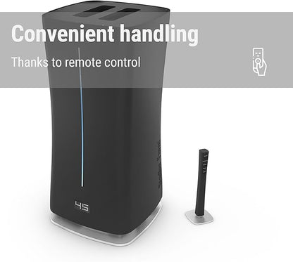 Stadler Form’s Eva humidifier with WiFi, external humidity sensor, automatic mode, for rooms of up to 860 sq ft, ultrasonic nebuliser, dimmable LEDs, suitable for fragrant oil, black