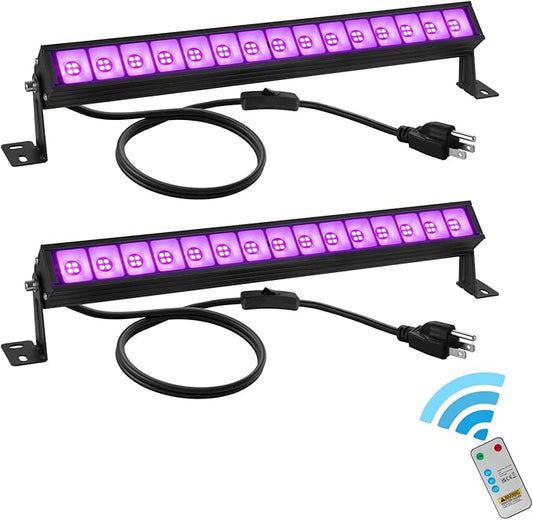 48W LED Black Light Bar Blacklight Bars with Plug and Switch Light Up 22x22ft Area for Glow Party Halloween Parties Bedroom Decorations Stage Lighting -2pack Carrying a Remote Control