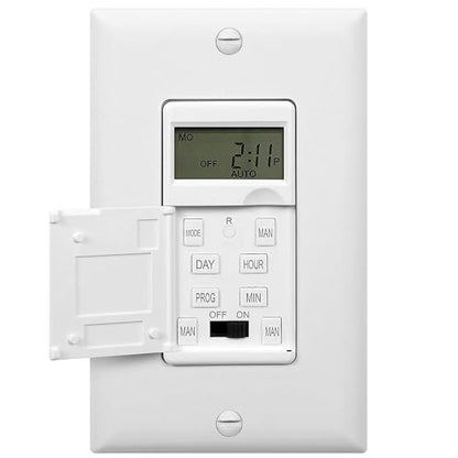 ENERLITES Programmable Digital Timer Switch for Lights, Fans, Motors, 7-Day 18 ON/OFF Timer Settings, Single Pole, Neutral Wire Required, UL Listed, HET01-C, White, 2 Pack | Digital 18 ON/OFF Timer Settings for Fans, Motors, Single Pole, Neutral Wire R...
