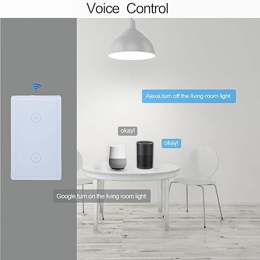 Wireless 2.4GHz Tuya WiFi Smart Light Touch Wall Switch Compatible with Alexa and Google Home for Lamp, Neutral Wire Required, No Gateway Required.Us Standard Electrical(2 Gang White)
