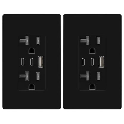 TOPGREENER 4.2A 21W 3-Port Type C USB Outlet, 20 Amp Receptacle Plug, Charging Power Outlet with Dual Type C&A Ports, Screwless Wall Plate Included, UL Listed, TU22042AC2-BKSID, Black, 2Pack