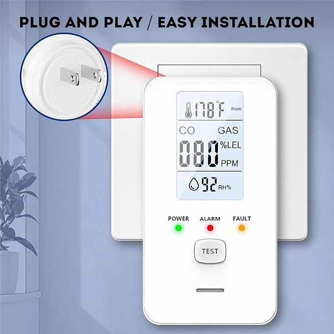 4-in-1 Detector, 4-in-1 Gas Detector (CO/Temp/Humidity), with HD Digital Display, for Home, Kitchens, Hotel (Black*4)