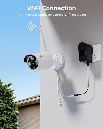 Hiseeu 4K Security Camera System, 24/7 Recording, 10.1" Touch Screen LCD 8MP Monitor, Wired Plug-in Powered 4Pcs 8MP Outdoor Cameras, Two-Way Audio, Color Night Vision, Motion Detection,500G HDD, IP66