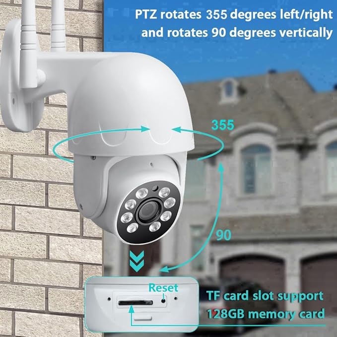 1080P HD Wireless Security PTZ IP Camera, 2GHz 5GHz Dual WiFi P2P Pan/Tilt Motion Detection Auto Tracking, Two Way Audio Spotlight Alert Outdoor Camhipro