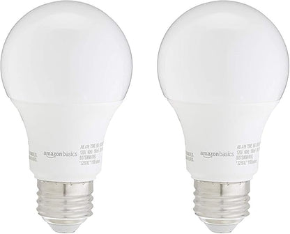 Amazon Basics A19 LED Light Bulbs, 75W Equivalent, Energy Efficient 12W, Daylight White 5000K, Non-Dimmable, 10,000 Hour Lifetime, 2-Pack
