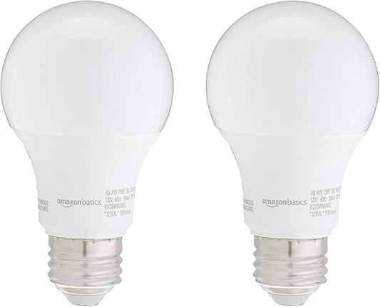 Amazon Basics A19 LED Light Bulbs, 75W Equivalent, Energy Efficient 12W, Daylight White 5000K, Non-Dimmable, 10,000 Hour Lifetime, 2-Pack