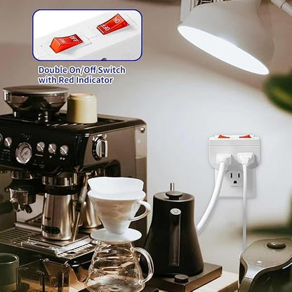 Grounded Outlet with On Off Switch, Double Port Electrical Outlet Plug Switch, for Cruise Ship, Hard-to-Reach Lamps, Kitchen Appliances, Energy Efficient, 1875W/15A, ETL Listed, White, 3 Pack