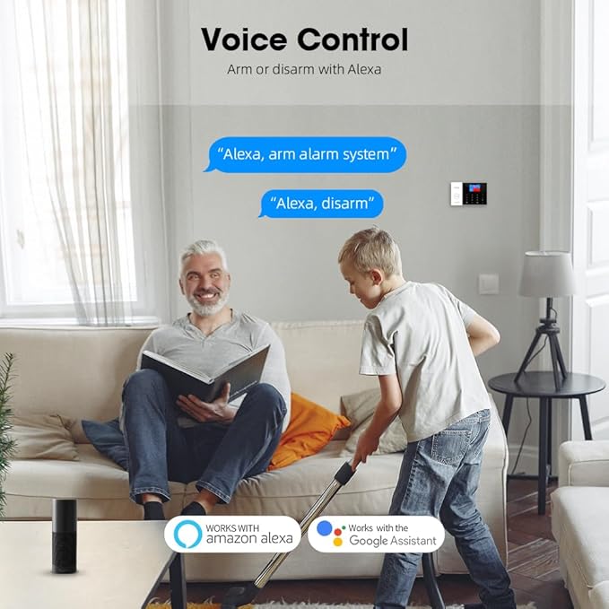 PGST Wireless Home Alarm System 8-Piece Kit, WiFi/4G Alarm System for Home Security with Phone APP Alert (Door Sensor,Siren, Remote, Motion Detector) for Home,Apartment, Compatible with Alexa(105-A)