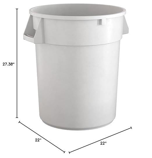 32 Gallon White Round Commercial Trash Can, Heavy-Duty Food Grade NSF Certified, Perfect for Restaurant, Office, School, Garage, Backyard, Workshop, Warehouse