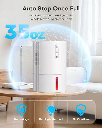 Dehumidifiers for Home, 35oz Dehumidifier for Bathroom with Auto Shut-off Auto Defrost, Whisper Quiet Dehumidifier for Bedroom Office RV Closet Wardrobe (White)