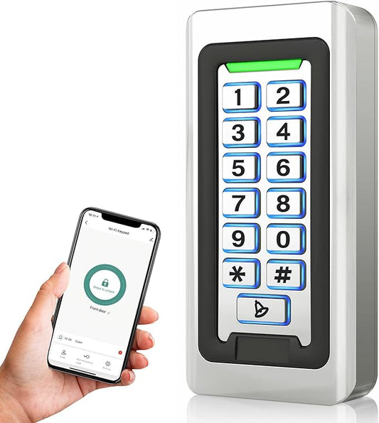 Wireless WiFi Access Control Keypad, Metal Stand-Alone Door Access Control System, EM Card Reader, Weatherproof, Backlight, TUYA Wireless Entry Security Access Controller for Garage Door, Gate Opener