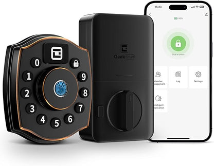 Geek Smart Fingerprint Deadbolt Lock with Keypad, Smart Deadbolt with Code, Electronic Door Locks for Front Door, Keyless Entry Door Lock, App Control, for Hotel, Homestay, Airbnb