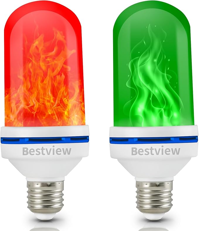 Bestview LED Flame Effect Light Bulbs,4 Modes Smart E26/E27 Base Flickering Fire Light Bulbs with for Halloween, Christmas, Party, Porch, Indoor&Outdoor Home Decoration Lighting (Green &Red)