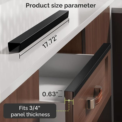 Magicheap 18" Length Cabinet Door Protector, 3/4" Thick, Black, 2 PCS | Snugly Fit, Flexible Slip-On, Plastic Cabinet Edge Guard Bumpers, Edge Protectors to Prevent Wear Chipping Discoloration
