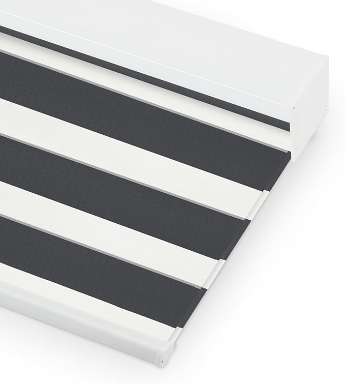 Bringnox Smart Motorized Zebra Roller Blinds - 60% Blackout, Remote Control, Works with HomeKit, Google Home & Alexa via Hub, Custom Size(60% Blackout Black-34)