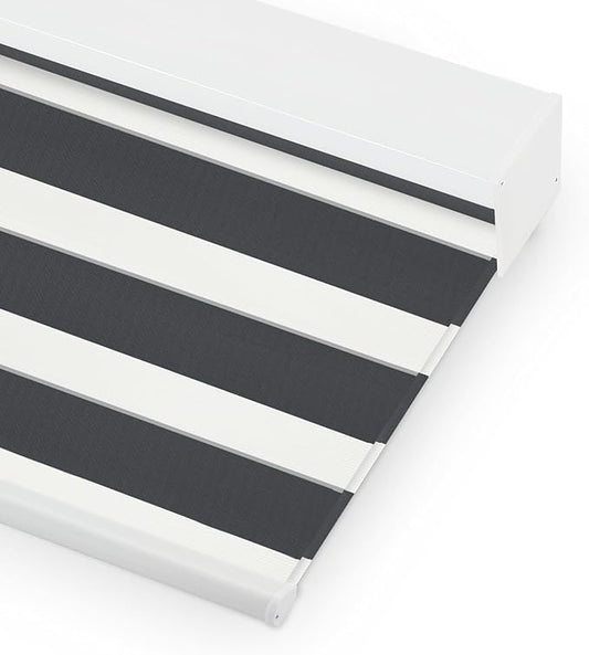 Bringnox Smart Motorized Zebra Roller Blinds - 60% Blackout, Remote Control, Works with HomeKit, Google Home & Alexa via Hub, Custom Size(60% Blackout Black-34)