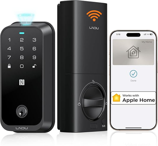 Apple Home Key Smart Lock for Front Door, HomeKit Compatible Fingerprint Keypad Deadbolt with Built-in WiFi, Remote App Access, Auto Lock, Alexa Compatible, Matte Black