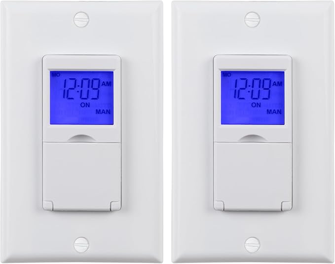 BN-LINK 7 Day Programmable in-Wall Timer Switch for Lights, Digital Light Switch Timer Indoor, Single Pole and 3 Way (Compatible with SPDT) Both Use, Neutral Wire Required, Blue Backlight, ETL Listed