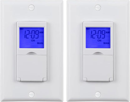BN-LINK 7 Day Programmable in-Wall Timer Switch for Lights, Digital Light Switch Timer Indoor, Single Pole and 3 Way (Compatible with SPDT) Both Use, Neutral Wire Required, Blue Backlight, ETL Listed