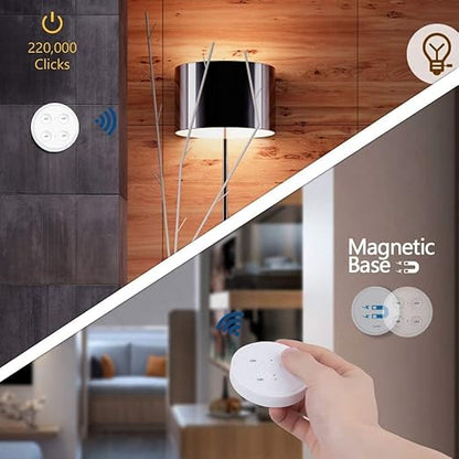 LoraTap Wireless Outlet (2 Pack) - Ergonomic Round Remote (Comfort Grip!) + Magnetic Wall Base - Stick & Grab, No Wall Damage - 15A/1875W 100ft Range - Control for Hard-to-Reach Sockets