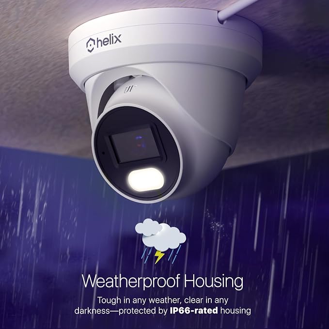 Helix 5MP Security AI IP PoE Camera, 98ft Night Color, Human Detection, NDAA Compliant, Indoor Outdoor Surveillance Turret, Built in Mic, Support 256GB MicroSD, Deterrent, HLX-IP5M-T103EW-AI