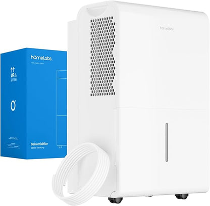 hOmeLabs Dehumidifier 7,500 Sq Ft Wi-Fi with Pump (50 Pint MAX 120 Pint at 95°F, 90% RH) for Home, Office, Basements with Powerful Moisture Removal, Humidity Control, Auto Shut-off, Quiet Operation