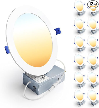 Ensenior 12 Pack 7 Inch LED Recessed Ceiling Light, Dimmable, 2700K-5000K 5CCT, 1600LM 15W 120V, High Brightness Canless Wafer Downlight - ETL&FCC&IC