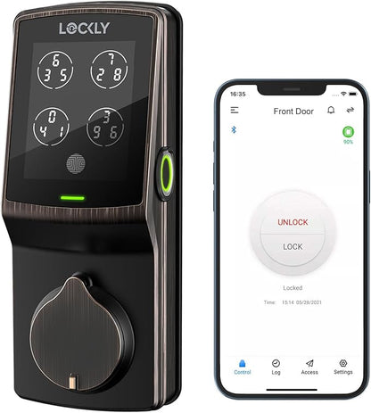 Lockly Secure Pro Bluetooth Smart Door Lock, Keyless Entry with PIN Genie® Digital Keypad, 3D Biometric Fingerprint Sensor Front Door Lock Deadbolt, Voice Control & Auto Lock - Deadbolt Edition