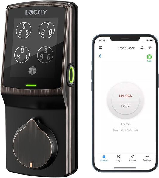 Lockly Secure Pro Bluetooth Smart Door Lock, Keyless Entry with PIN Genie® Digital Keypad, 3D Biometric Fingerprint Sensor Front Door Lock Deadbolt, Voice Control & Auto Lock - Deadbolt Edition