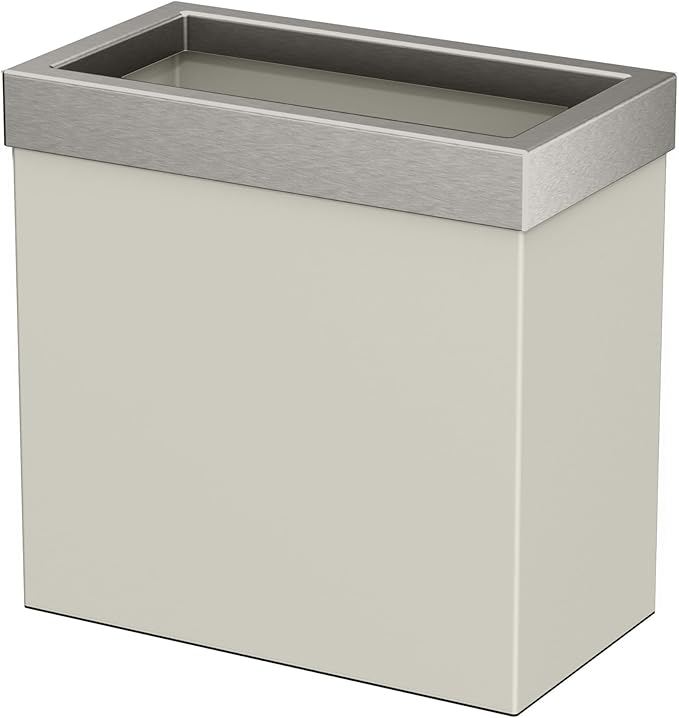 Gatco Small Bathroom Trash Can with Lid, Rectangle 3 Gallon Stainless Steel Wastebasket, Under Sink, Matte Pearl and Satin Nickel, for Bathroom, Bedroom, Office (1939SN)