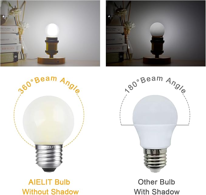 LED 25 Watt Equivalent Frosted Light Bulbs, Daylight White 5000K, 2W Dimmable Globe Bulb, E26 Medium Screw Base LED Edison Bulb for Chandeliers, Ceiling Fan, Table/Desk Lamp, 4 Pcs