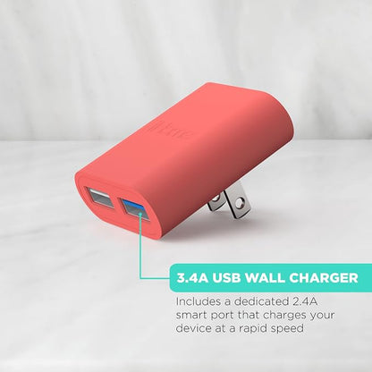 iHome Slim 2-Port USB Wall Charger, Flat Multiport Travel Plug Adapter | Dual USB-A ports, 2.4A Rapid Charge, Foldable Prongs, Slim Design, Compatible with iPhone, Android, iPad, AirPods for Home