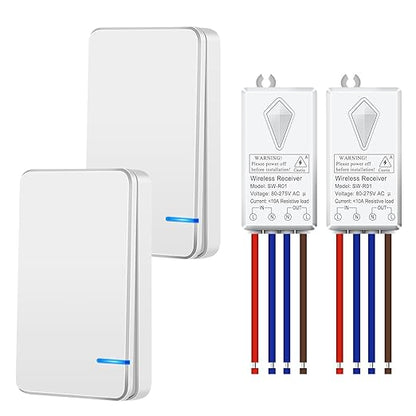 NineLeaf Wireless Light Switch Kit, No Wiring Remote Control, Mini Receiver for Ceiling Lights,Lamps, No WiFi, 1969FT Outdoor 328FT Indoor Range, IP66 Waterproof, 1000W LED(2Switches 2Receivers)