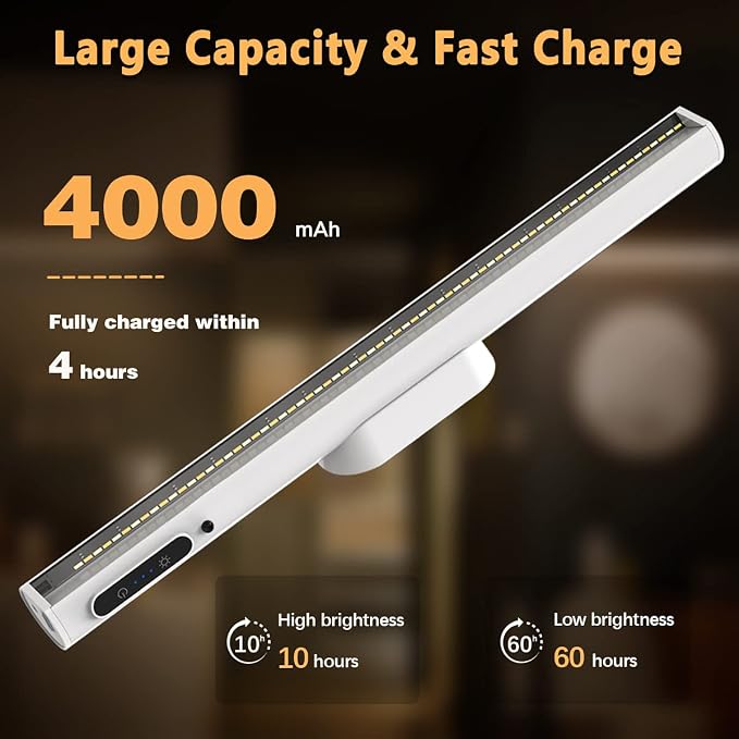 Rechargeable Magnetic LED Light Bar, 4000mAh Wireless Closet Light