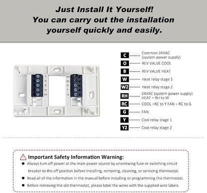 Programmable Thermostat, Thermostat for Home HVAC Systems,Multi-Stage, 2 Heat/2 Cool, Blue Backlight