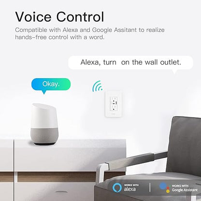 MOES Smart USB Wall Outlet Receptacle with Type-C & Type-A Charger, 2.4GHz Wi-Fi in-Wall Plug Socket, Remote Individual Control On/Off 15Amp, No Hub Required