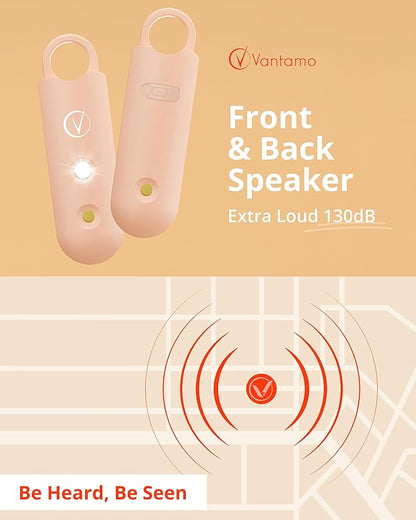 Vantamo Personal Alarm for Self Defense with Low Battery Notice, Strobe Light & Extra Loud 130 dB Double Speakers Safety Keychain Set for Women, Rechargeable Panic Button for Womens Self Defense