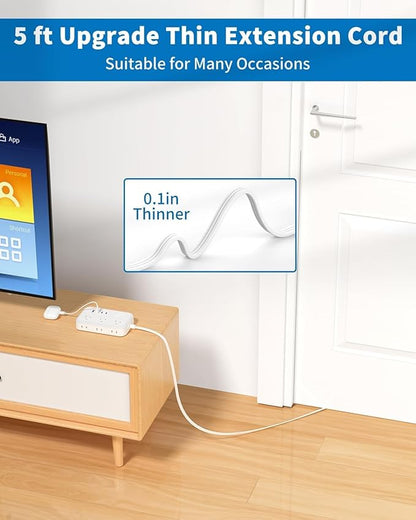 Surge Protector Power Strip with 6 Outlets 4 USB Port, 5 Ft Flat Plug Extension Cord Outlet Extender, White Extension Cord with Multiple Outlets for Indoor, Home, Office Supplies, Dorm Room Essentials