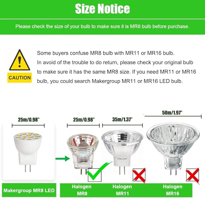 MR8 LED Bulbs 2W, 12V MR-8 GU4 Light Bulbs, Warm White 2700K-3000K for Outdoor Low Voltage Landscape Lighting and Tree Lights 2W Pack of 4