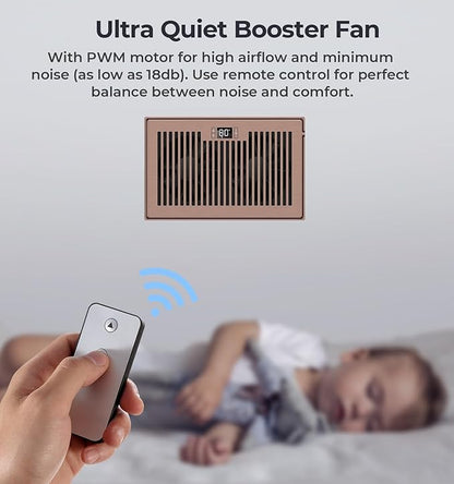 BIOWIND Quiet Register Booster Fan Fits 6" x 10" Register Holes, 10-Speed Smart Heating Cooling AC Vent Fan with Remote Control and Thermostat Control - Bronze