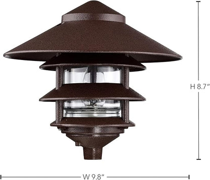 Nuvo SF76/637/04 Outdoor Pagoda Landscape Pathway Light 3 Tier - Large Hood (4 PACK) Old Bronze | 3-tier large hood, Aluminum and glass, Pole mount, E26 medium base, Wet location rated