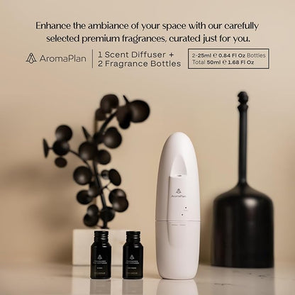 AromaPlan 5 Star Collection Plug in Diffuser (2 Fragrances Included)-Cold Air & Waterless Diffusers for Home & Office- Silent Wall Diffuser Plug in, Bluetooth App Control, 1000 sq. ft (White)