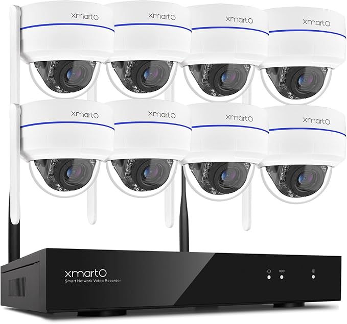 xmartO Wireless 8X DPK3034 AI Tracking 2K HD Metal Dome PTZ Camera + 10CH WNP810-W6 WiFi 6 NVR Bundle, Dual WiFi, H.265+, No Monthly Fee, IP66 Weatherproof, Home Outdoor Security System